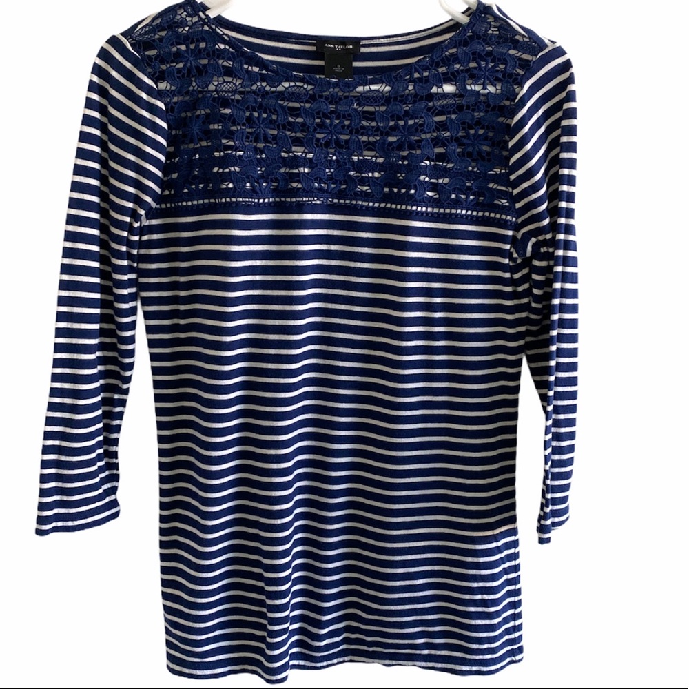 Ann Taylor 3/4 Sleeve Top with Crocheted Detail